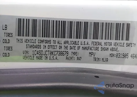 2019 Dodge Durango R/T Awd z USA, uszkodzony, nr VIN 1C4SDJCT0KC738679